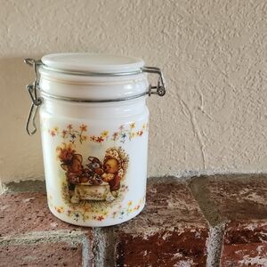 Hallmark White Ceramic Jar with Bear and Floral Design